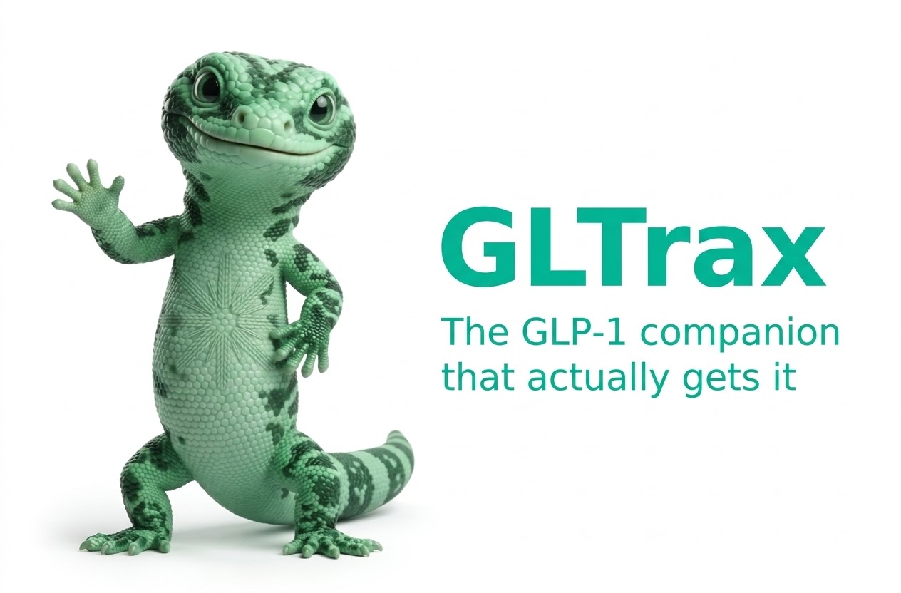 The GLTrax mascot, a friendly lizard, waving beside the GLTrax wordmark